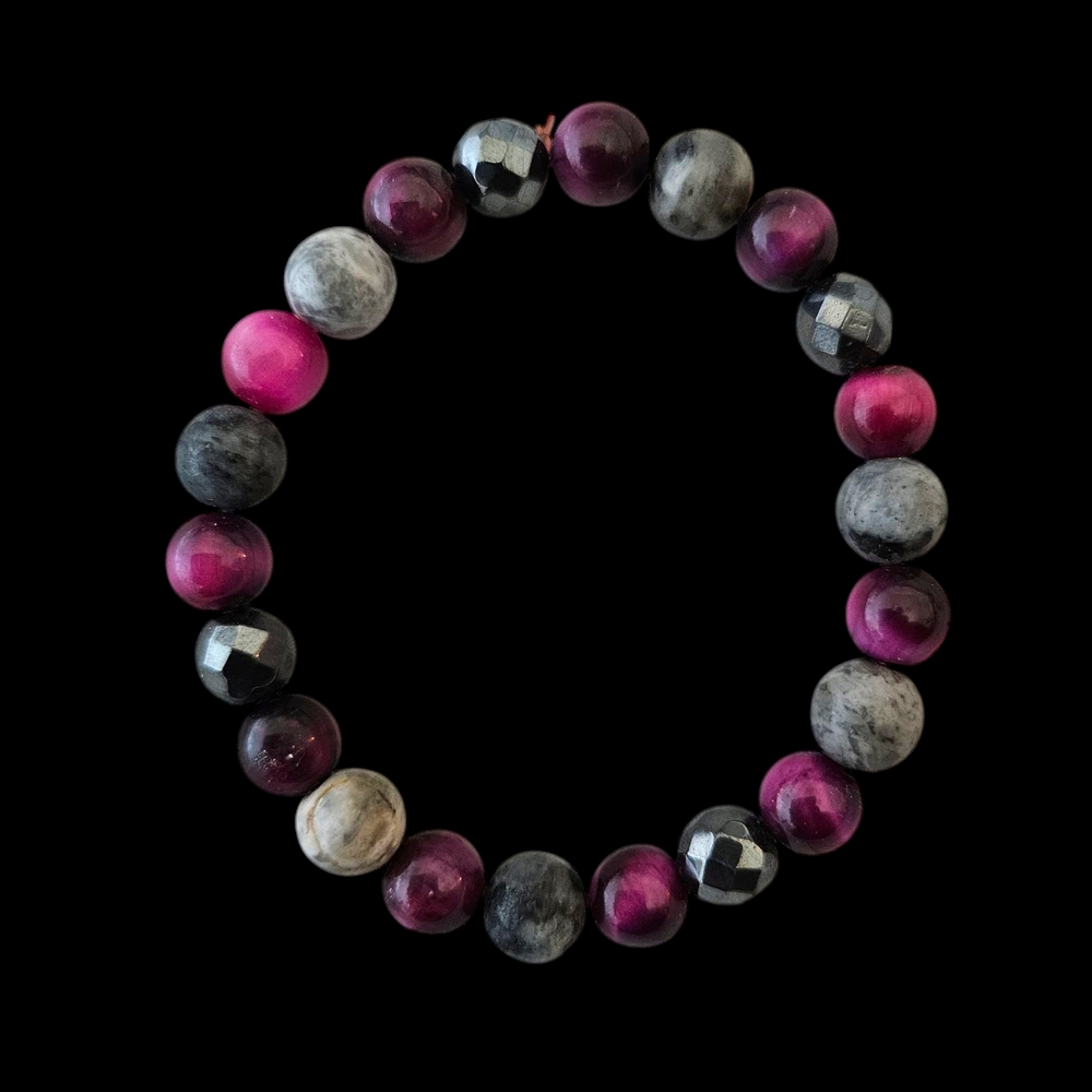 Pink and Gray Beaded Bracelet